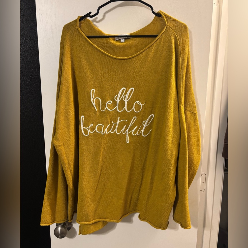 Gilli Mustard Sweatshirt with 'Hello Beautiful' Print